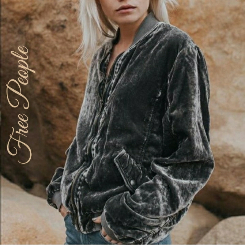Free People • Ruched Velvet Bomber Jacket